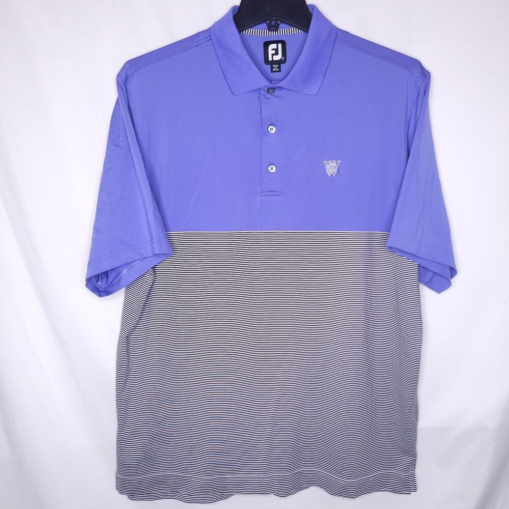 Footjoy Polo Shirt Mens Large Striped Blue Short Sleeve Performance